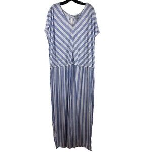 Catherine’s Sleeveless Blue White Striped Wide Leg Jumpsuit 32W